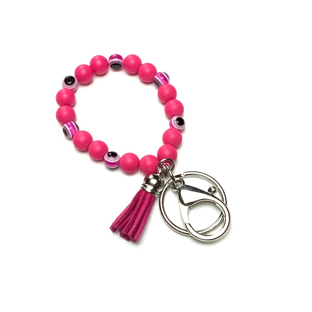 Evil Eye Stretch Bead Tassel Keychain Bracelet